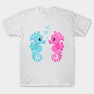 Cute Seahorses, Pink Seahorse, Blue Seahorse, Love T-Shirt
